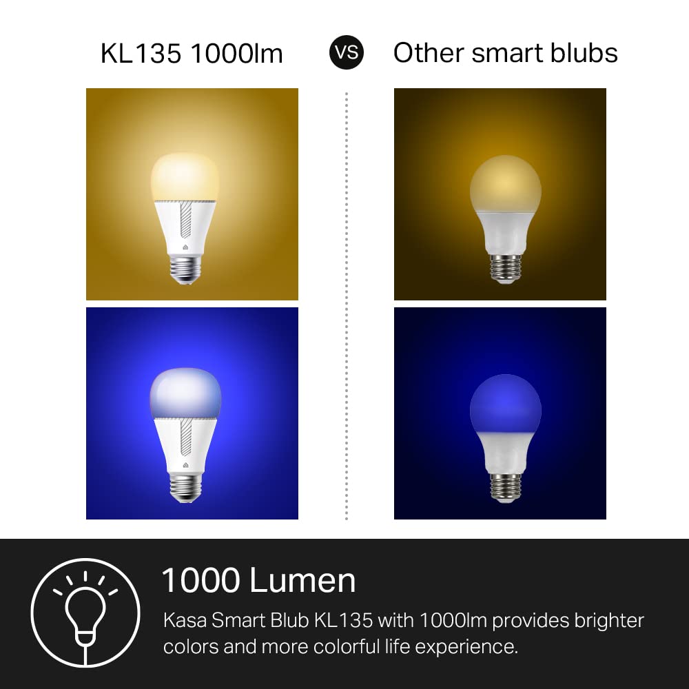 Kasa Smart Light Bulbs, Full Color Changing Dimmable Smart WiFi Bulbs Compatible with Alexa and Google Home, A19, 9W 800 Lumens,2.4Ghz only, No Hub Required, 4 Count (Pack of 1), Multicolor (KL125P4)