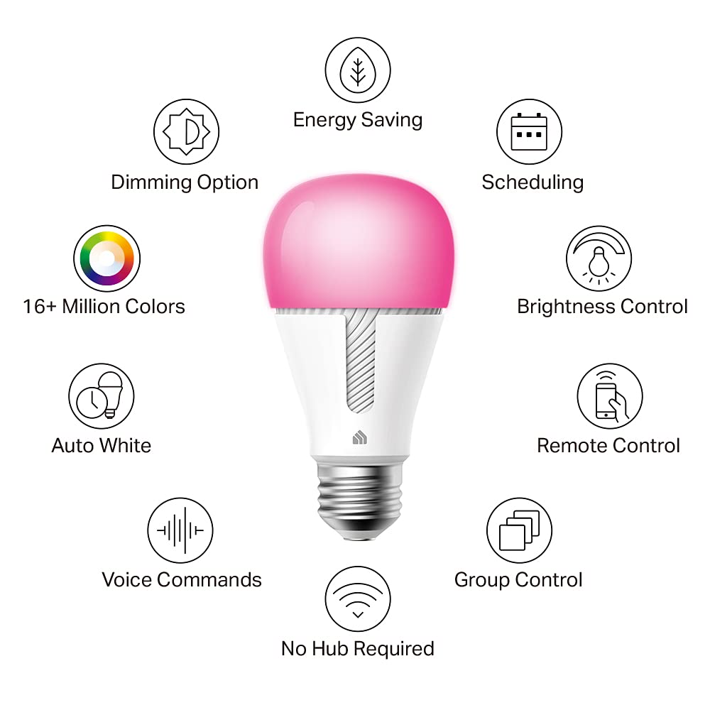 Kasa Smart Light Bulbs, Full Color Changing Dimmable Smart WiFi Bulbs Compatible with Alexa and Google Home, A19, 9W 800 Lumens,2.4Ghz only, No Hub Required, 4 Count (Pack of 1), Multicolor (KL125P4)