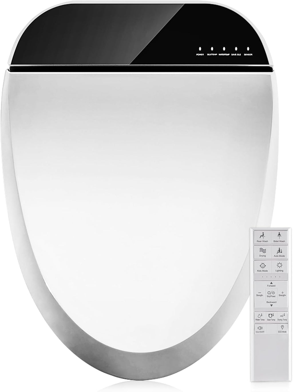 Combier Bidet Toilet Seat with Heated Warm Water & Nozzle Wash, Auto-Dry, Quiet Close Lid, Wireless Remote - Electric Bidet Seat 102S-B(Elongated)