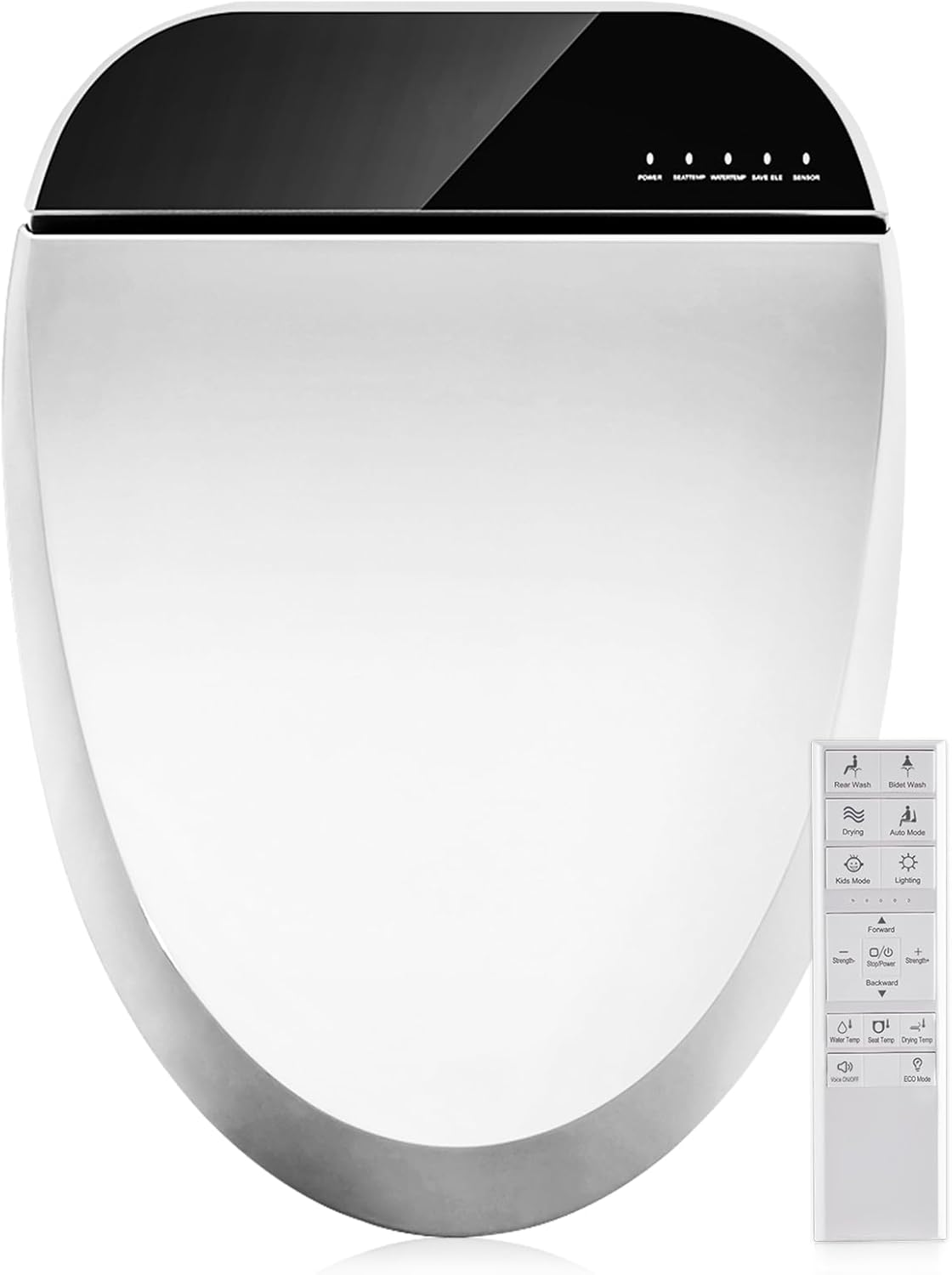 Combier Bidet Toilet Seat with Heated Warm Water & Nozzle Wash, Auto-Dry, Quiet Close Lid, Wireless Remote - Electric Bidet Seat 102S-B(Elongated)