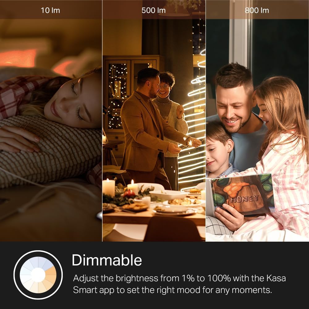 Kasa Smart Light Bulbs, Full Color Changing Dimmable Smart WiFi Bulbs Compatible with Alexa and Google Home, A19, 9W 800 Lumens,2.4Ghz only, No Hub Required, 4 Count (Pack of 1), Multicolor (KL125P4)