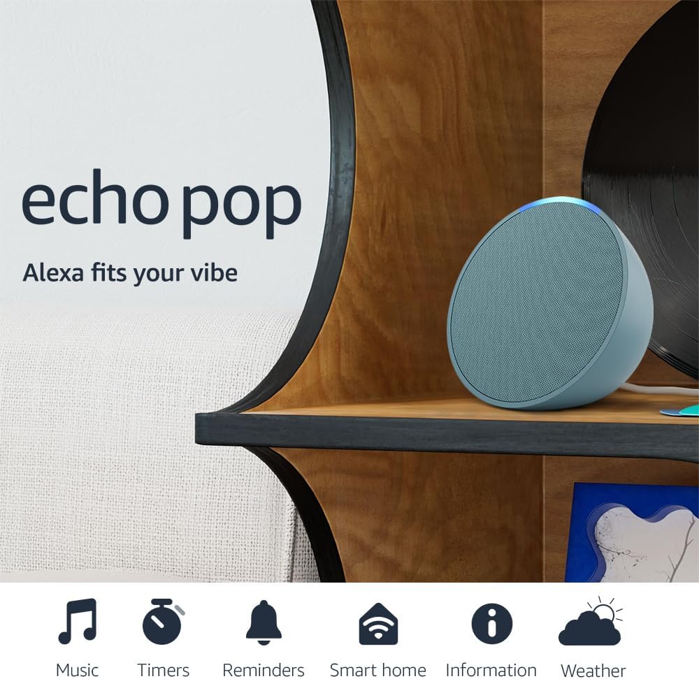 Amazon Echo Pop (newest model), Our smallest Alexa speaker, Fits in any room, Charcoal