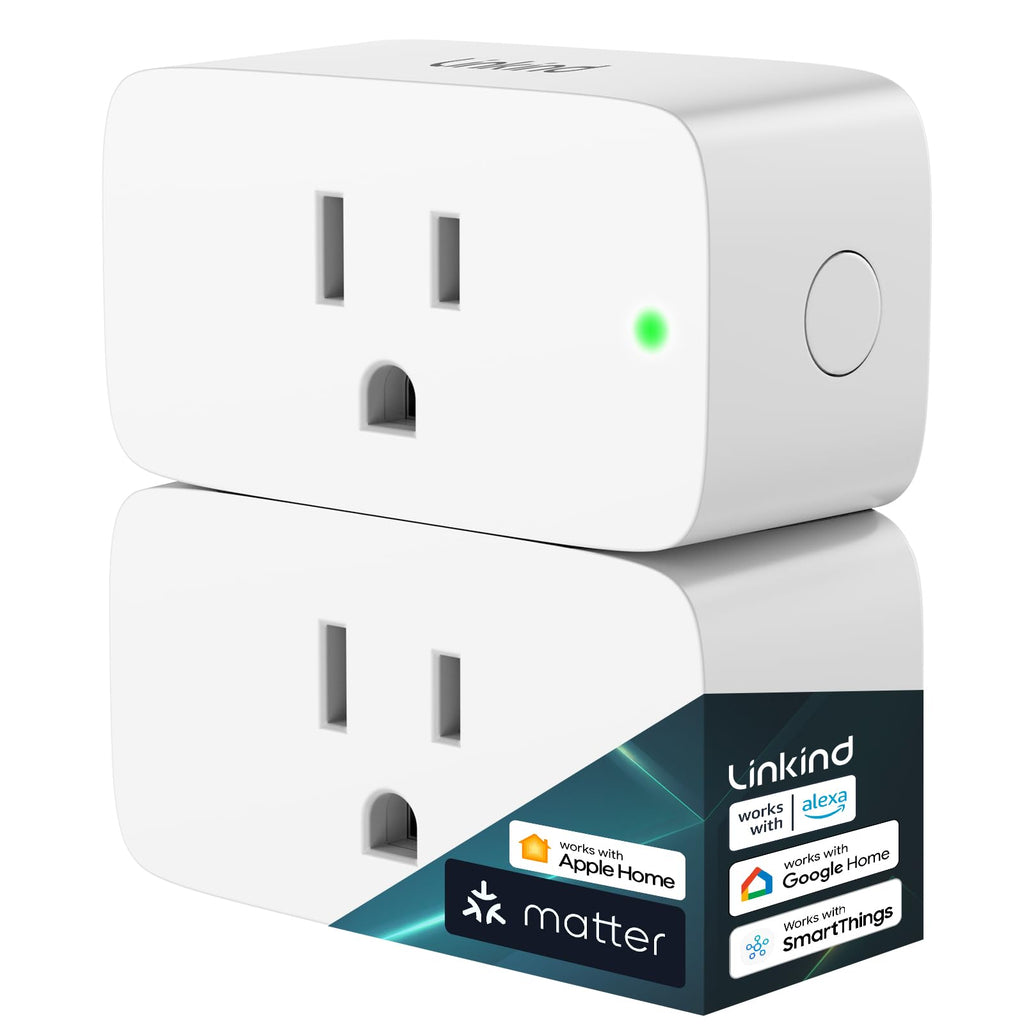 Linkind Matter Smart Plug, Work with Apple Home, Siri, Alexa, Google, SmartThings, Smart Outlet 15A/1800W Max, Smart Home Automation, APP Remote Control,Timer&Schedule, 2.4G Wi-Fi Only, 4 Pack