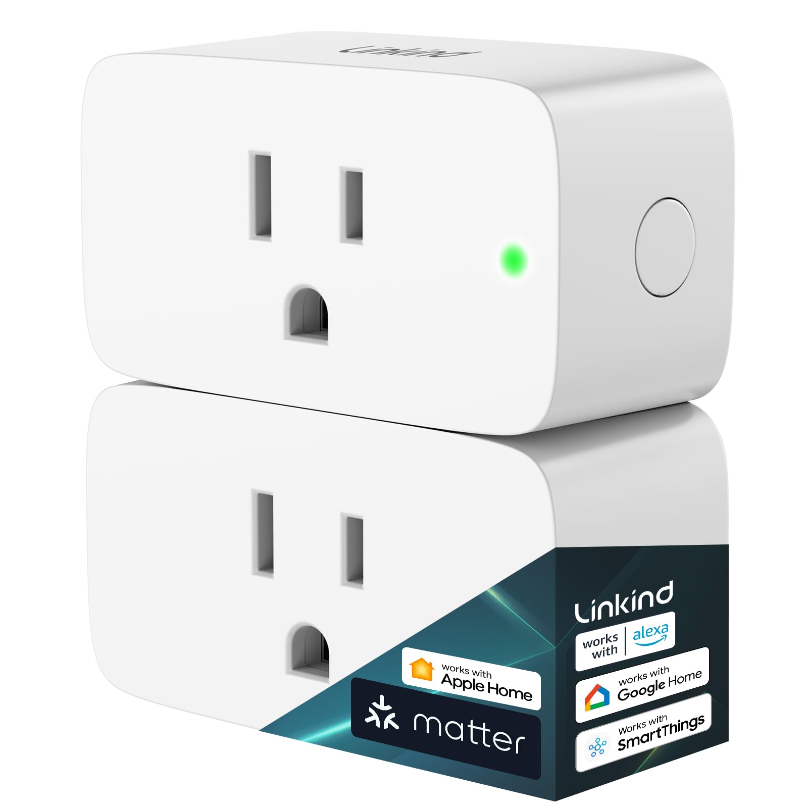 Linkind Matter Smart Plug, Work with Apple Home, Siri, Alexa, Google, SmartThings, Smart Outlet 15A/1800W Max, Smart Home Automation, APP Remote Control,Timer&Schedule, 2.4G Wi-Fi Only, 4 Pack