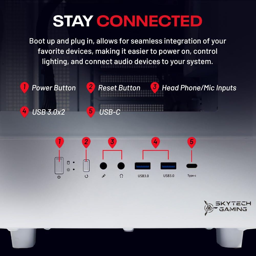 Skytech Gaming Blaze4 Mini Desktop PC, Ryzen 7 5700 3.7 GHz (4.6GHz), NVIDIA RTX 4060 8GB, 1TB NVMe SSD, 16GB DDR4 RAM 3200, 650W Gold PSU, Wi-Fi, Win 11