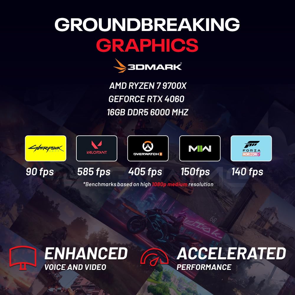 Skytech Gaming Azure 3 Desktop PC, Ryzen 7 9700X 3.8 GHz (5.5GHz), NVIDIA RTX 5060, 1TB NVMe SSD, 16GB DDR5 RAM 6000, 850W Gold ATX 3 PSU, 360mm ARGB AIO, Wi-Fi, Win 11