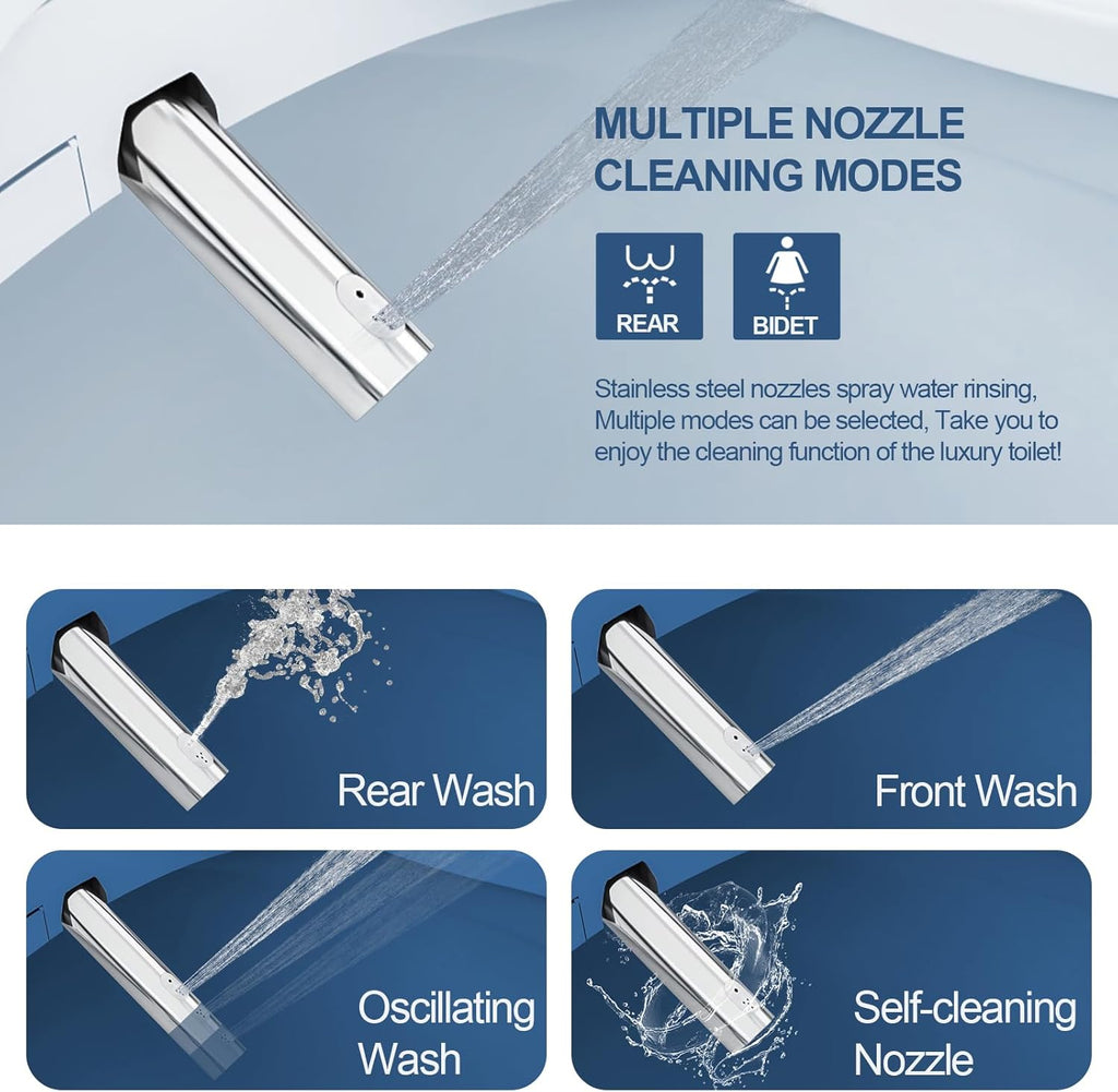 Combier Bidet Toilet Seat with Heated Warm Water & Nozzle Wash, Auto-Dry, Quiet Close Lid, Wireless Remote - Electric Bidet Seat 102S-B(Elongated)