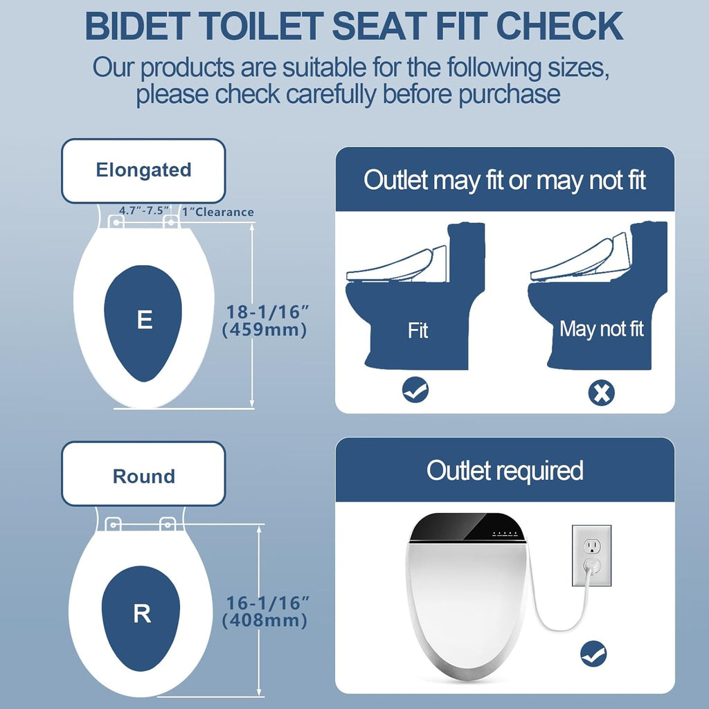 Combier Bidet Toilet Seat with Heated Warm Water & Nozzle Wash, Auto-Dry, Quiet Close Lid, Wireless Remote - Electric Bidet Seat 102S-B(Elongated)