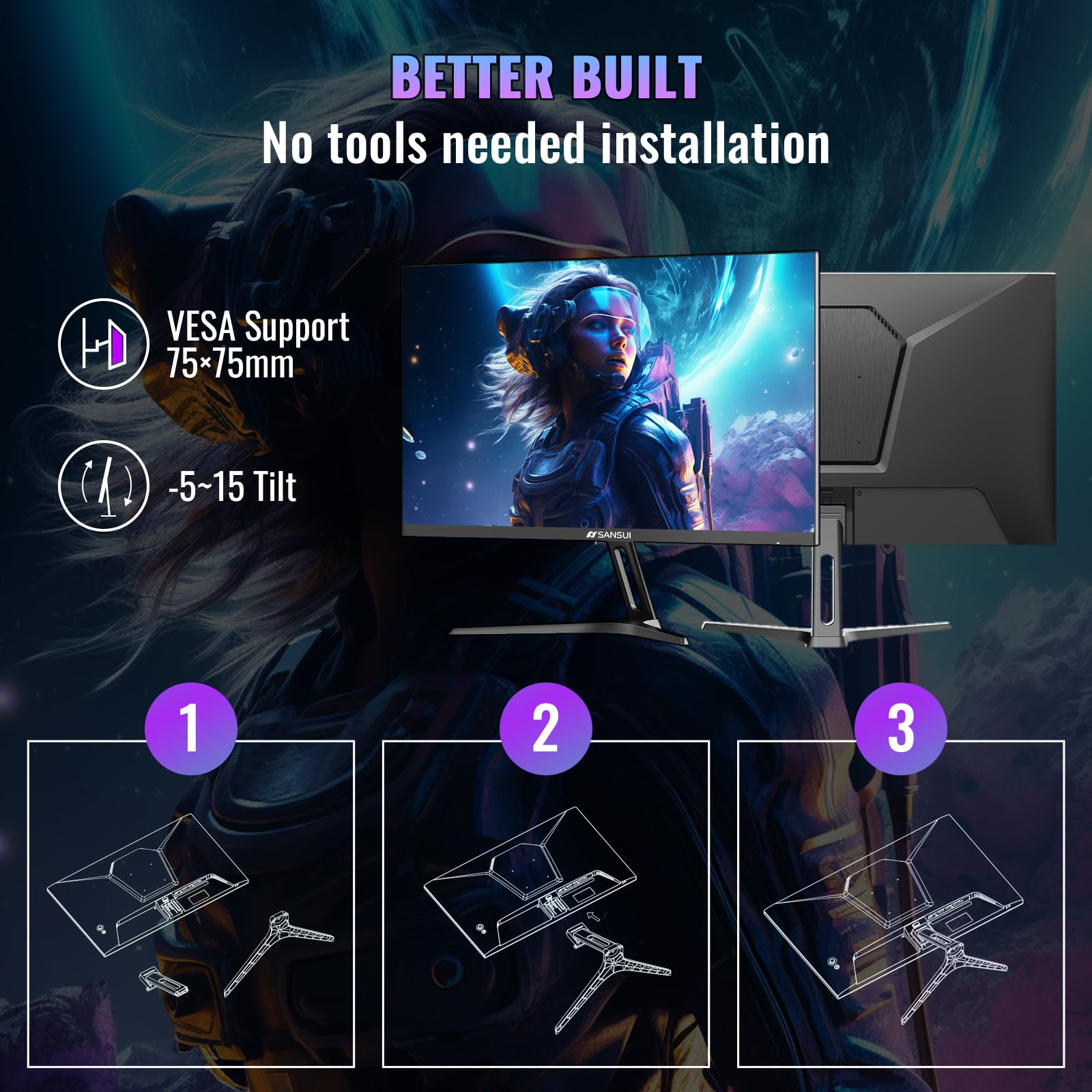 SANSUI 32 Inch Curved 240Hz Gaming Monitor High Refresh Rate, FHD 1080P Gaming PC Monitor HDMI DP1.4, Curved 1500R, 1Ms MPRT, HDR,Metal Stand,VESA Compatible(DP Cable Incl.)