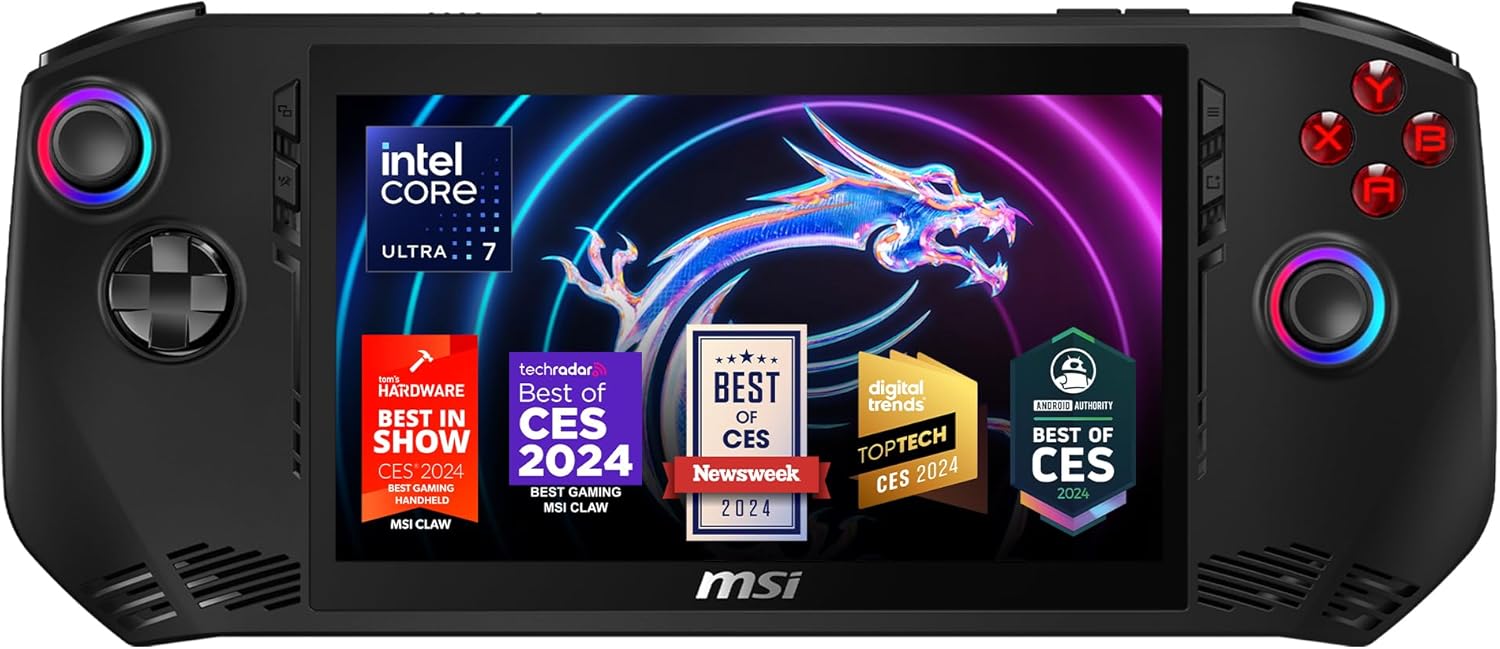 MSI Claw A1M PC Gaming Handheld: Intel Ultra 7-155H, 7" FHD 120Hz Display, 16GB LPDDR5, 1TB NVMe SSD, SD Card Reader, Thunderbolt 4, Win 11 Home: Black 229US