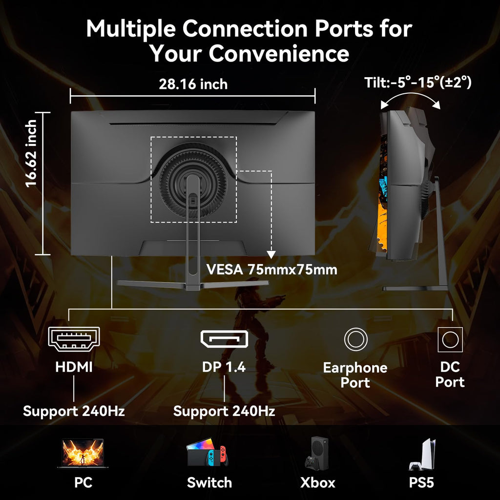 SANSUI 32 Inch Curved 240Hz Gaming Monitor High Refresh Rate, FHD 1080P Gaming PC Monitor HDMI DP1.4, Curved 1500R, 1Ms MPRT, HDR,Metal Stand,VESA Compatible(DP Cable Incl.)
