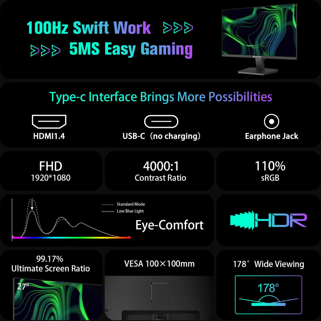SANSUI 32 Inch Curved 240Hz Gaming Monitor High Refresh Rate, FHD 1080P Gaming PC Monitor HDMI DP1.4, Curved 1500R, 1Ms MPRT, HDR,Metal Stand,VESA Compatible(DP Cable Incl.)