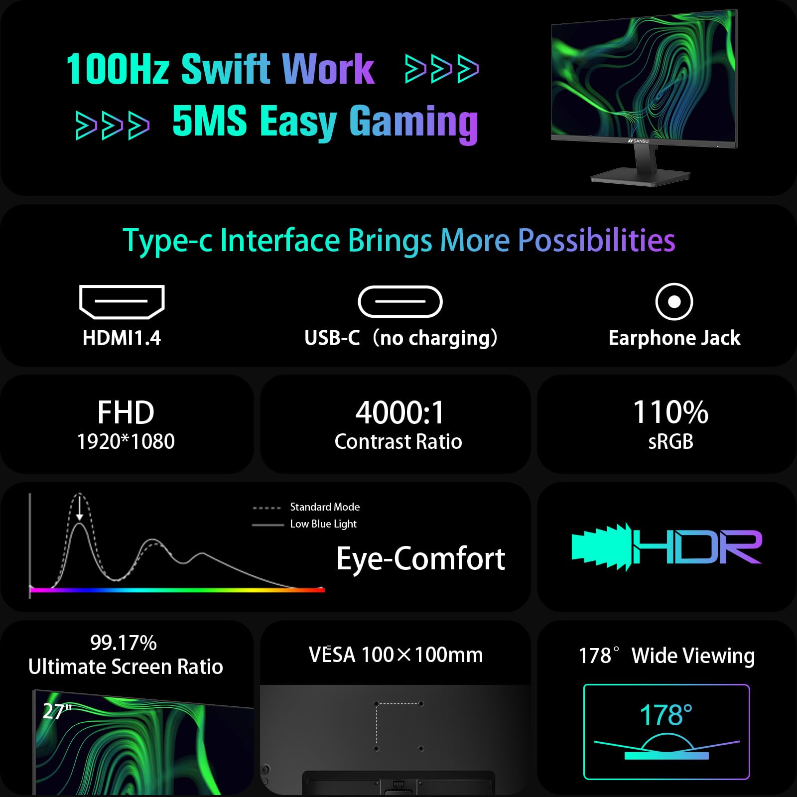 SANSUI 32 Inch Curved 240Hz Gaming Monitor High Refresh Rate, FHD 1080P Gaming PC Monitor HDMI DP1.4, Curved 1500R, 1Ms MPRT, HDR,Metal Stand,VESA Compatible(DP Cable Incl.)