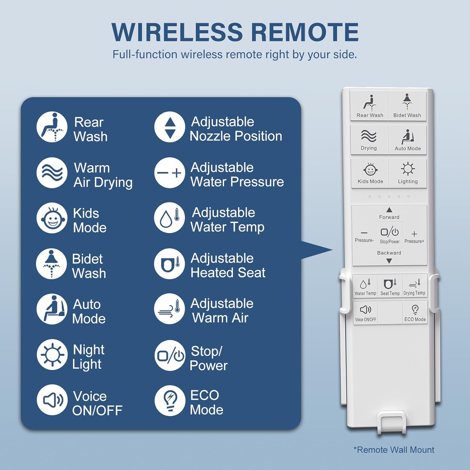 Combier Bidet Toilet Seat with Heated Warm Water & Nozzle Wash, Auto-Dry, Quiet Close Lid, Wireless Remote - Electric Bidet Seat 102S-B(Elongated)