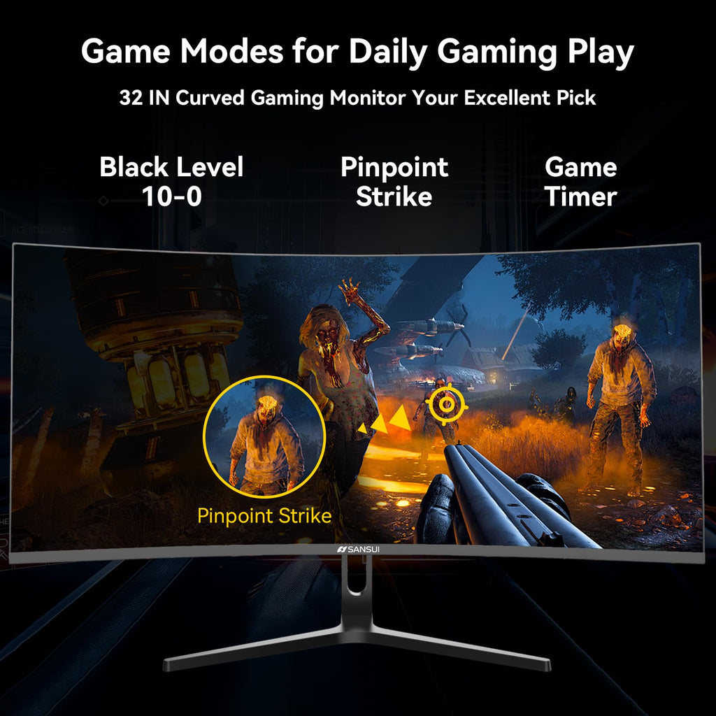 SANSUI 32 Inch Curved 240Hz Gaming Monitor High Refresh Rate, FHD 1080P Gaming PC Monitor HDMI DP1.4, Curved 1500R, 1Ms MPRT, HDR,Metal Stand,VESA Compatible(DP Cable Incl.)