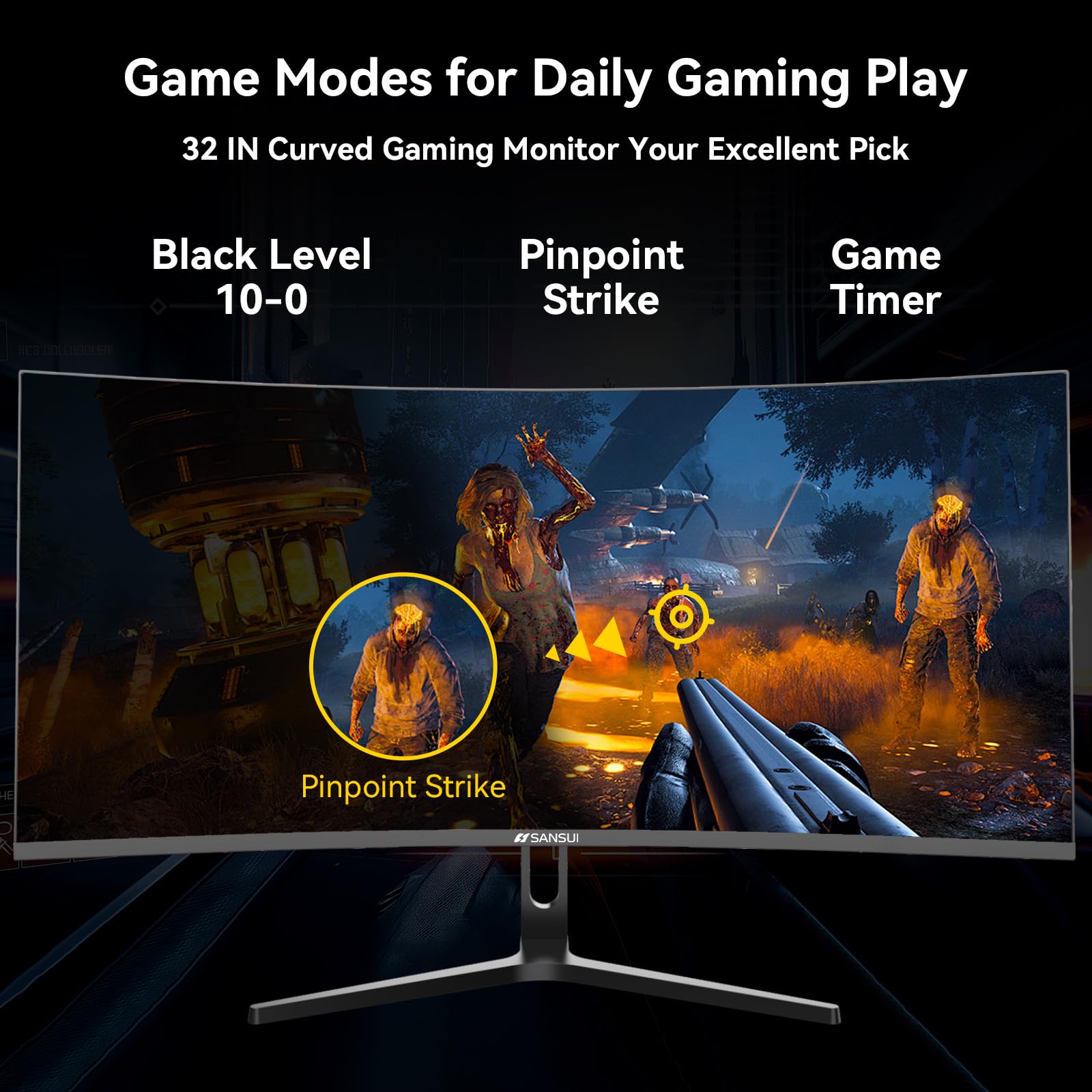 SANSUI 32 Inch Curved 240Hz Gaming Monitor High Refresh Rate, FHD 1080P Gaming PC Monitor HDMI DP1.4, Curved 1500R, 1Ms MPRT, HDR,Metal Stand,VESA Compatible(DP Cable Incl.)