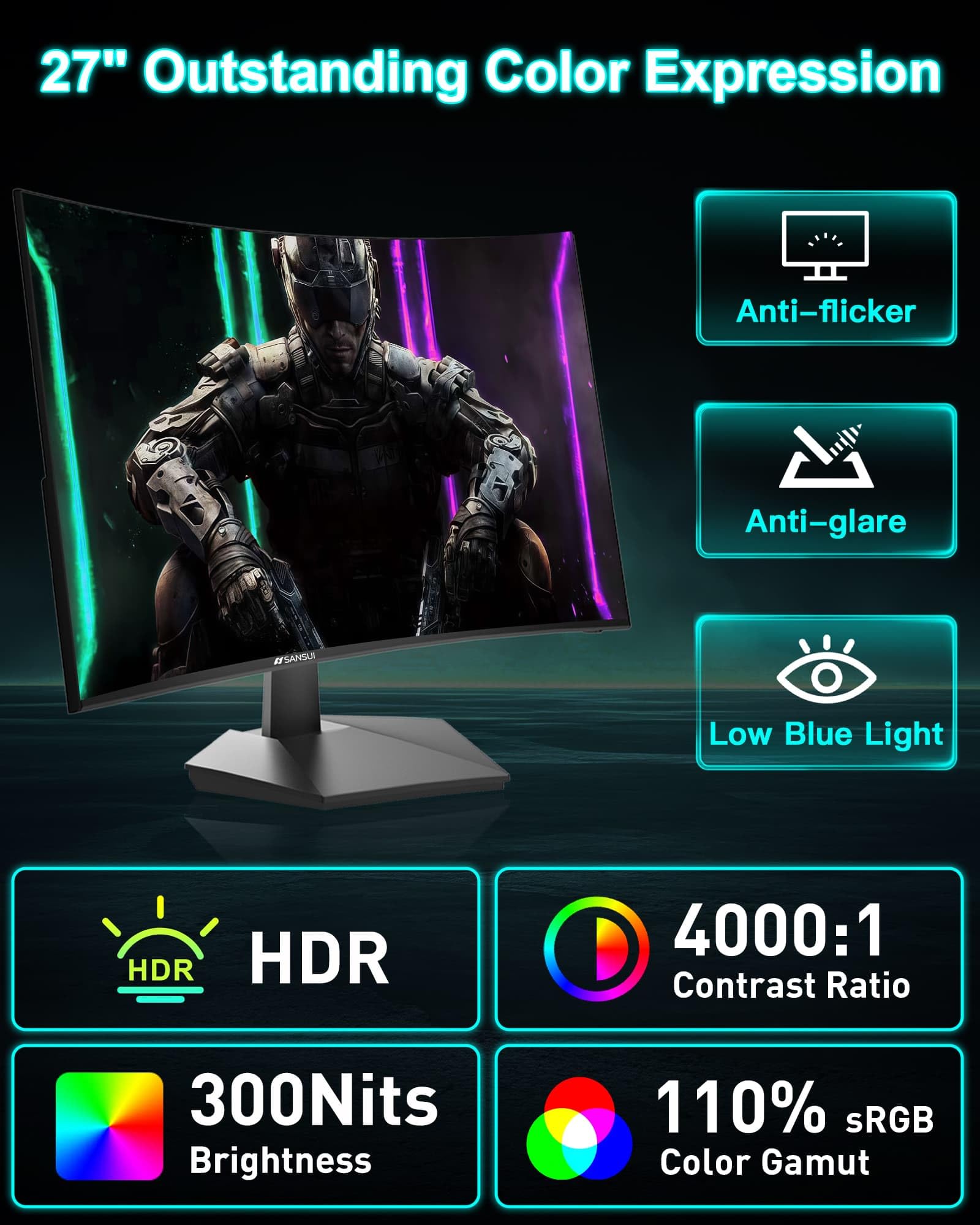 SANSUI 32 Inch Curved 240Hz Gaming Monitor High Refresh Rate, FHD 1080P Gaming PC Monitor HDMI DP1.4, Curved 1500R, 1Ms MPRT, HDR,Metal Stand,VESA Compatible(DP Cable Incl.)