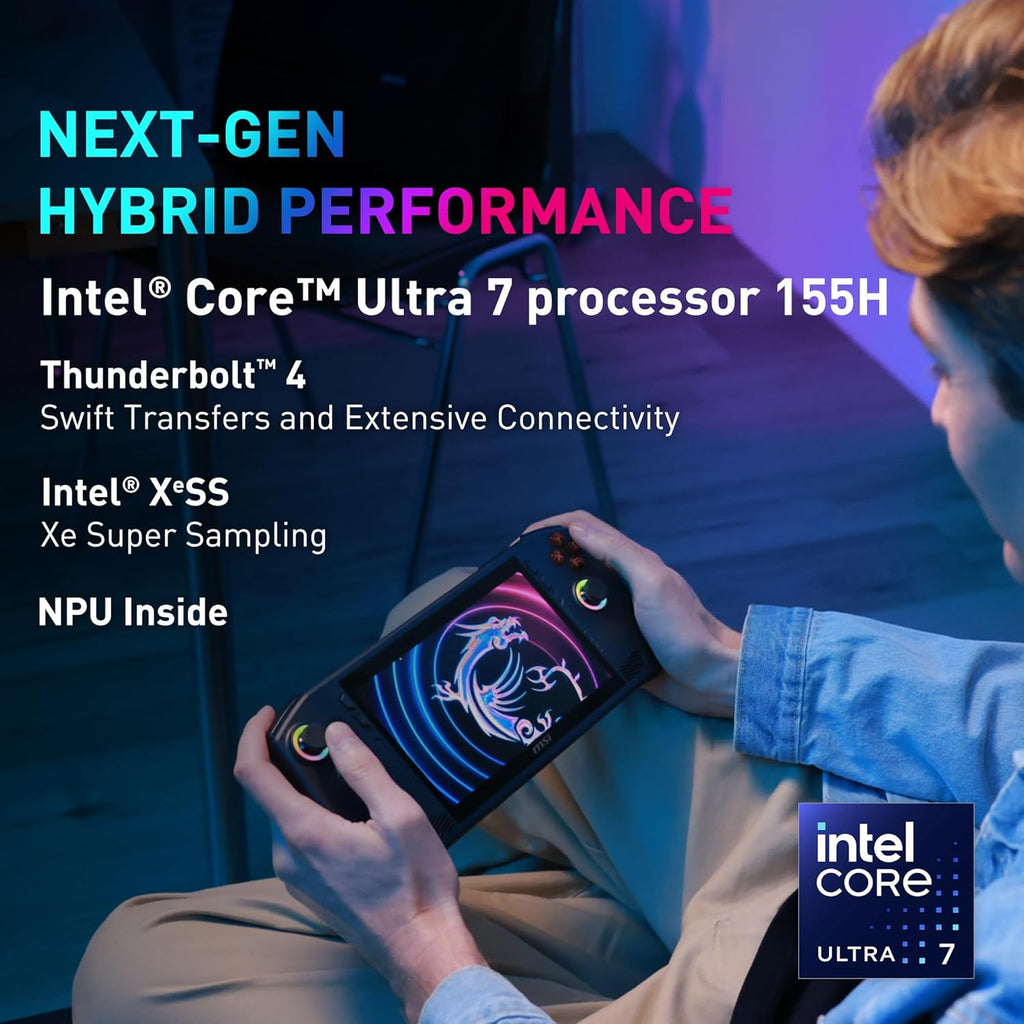 MSI Claw A1M PC Gaming Handheld: Intel Ultra 7-155H, 7" FHD 120Hz Display, 16GB LPDDR5, 1TB NVMe SSD, SD Card Reader, Thunderbolt 4, Win 11 Home: Black 229US