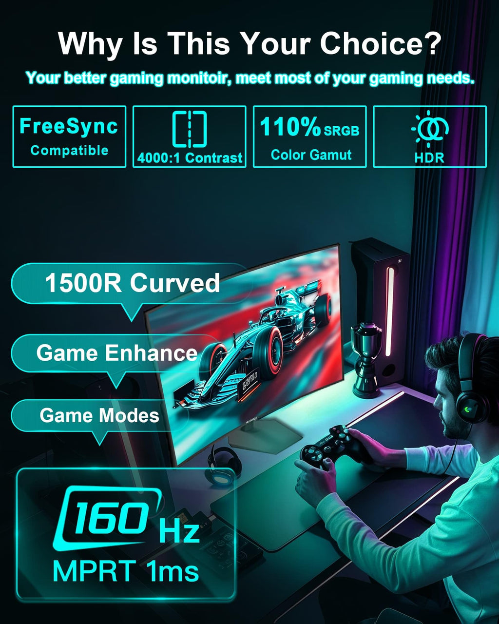SANSUI 32 Inch Curved 240Hz Gaming Monitor High Refresh Rate, FHD 1080P Gaming PC Monitor HDMI DP1.4, Curved 1500R, 1Ms MPRT, HDR,Metal Stand,VESA Compatible(DP Cable Incl.)