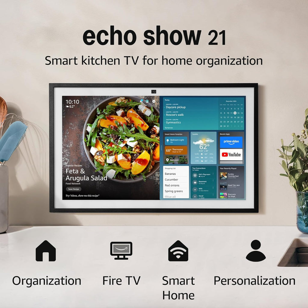 Amazon Echo Show 15 (newest model), Full HD 15.6" kitchen hub for home organization, with built-in Fire TV and Alexa